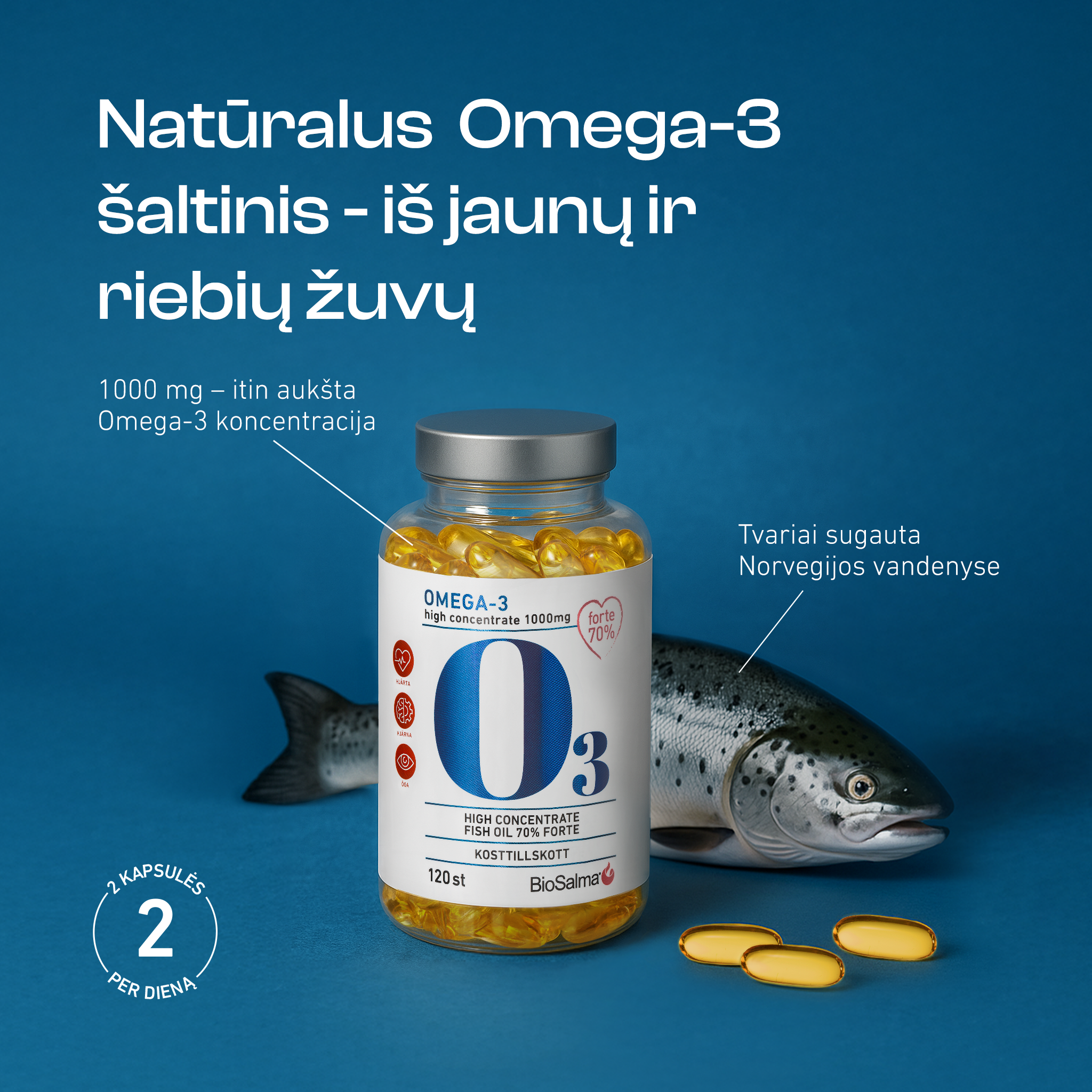Omega-3 Forte 70%, 120 kapsulių