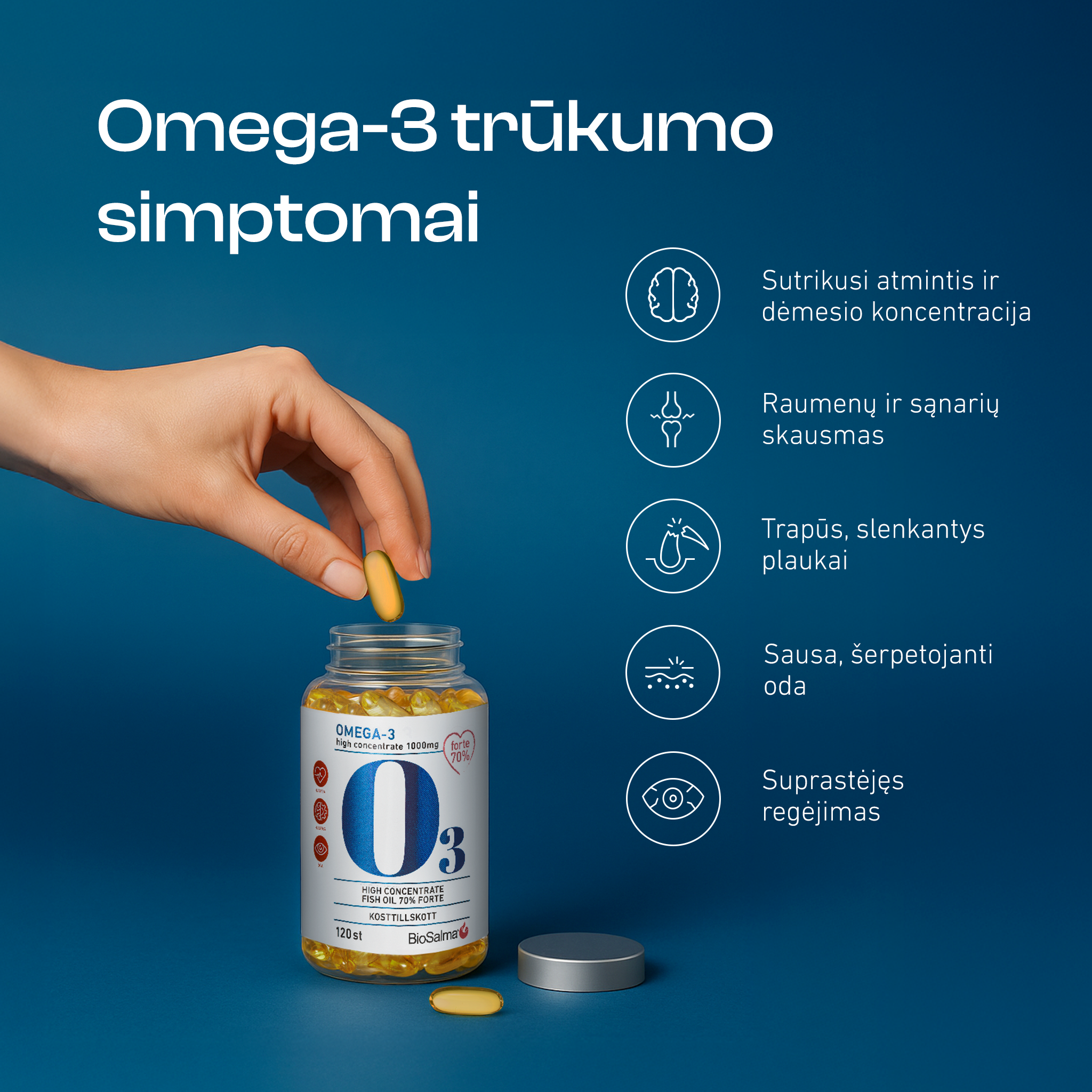 Omega-3 Forte 70%, 120 kapsulių