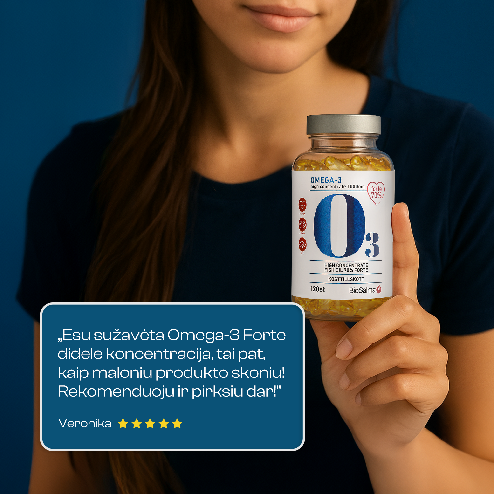 Omega-3 Forte 70%, 120 kapsulių
