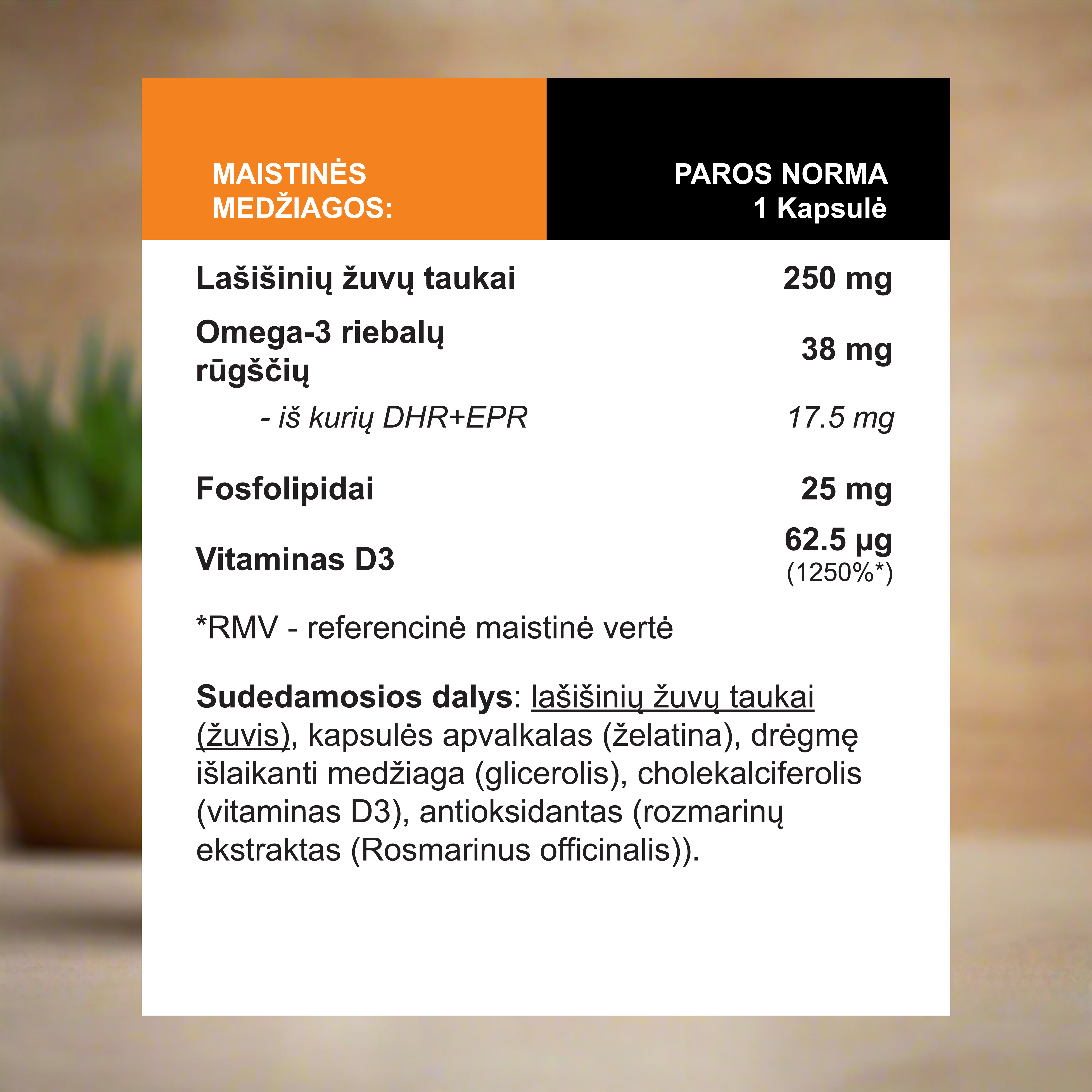Vitaminas D3 (2500TV) + Omega3 lašišų taukai, 180 kapsulių