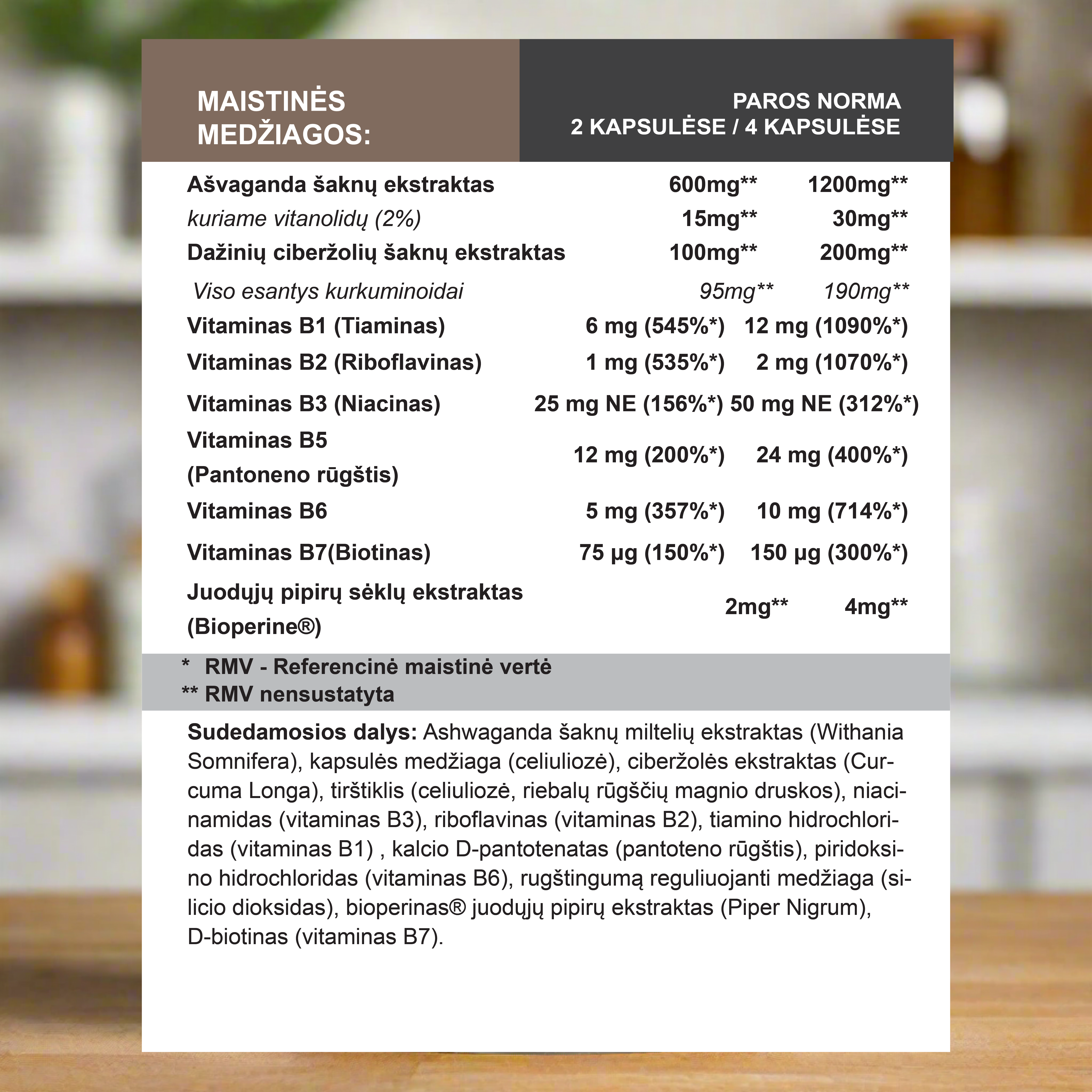 Ашваганда с куркумой и витамином В, 120 капсул