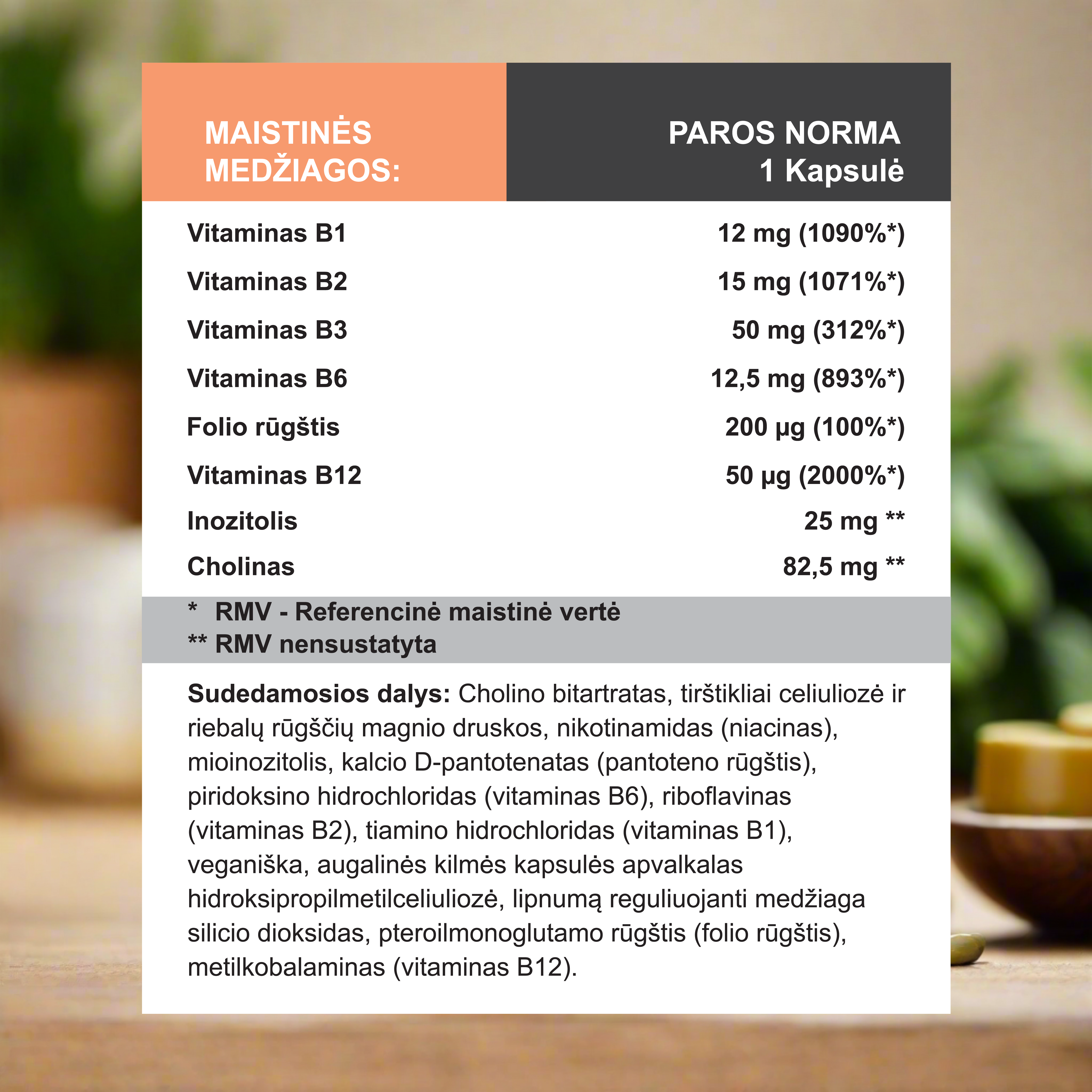 B Vitaminų kompleksas, 100 kapsulių