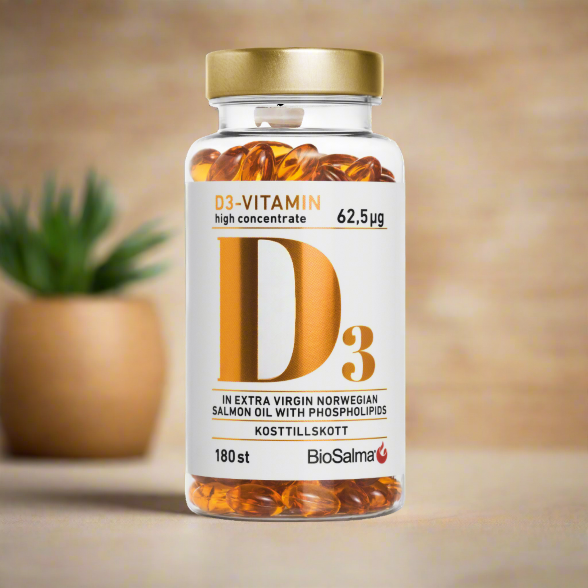 Vitamin D3 (2500IU) + Omega3 salmon oil, 180 capsules