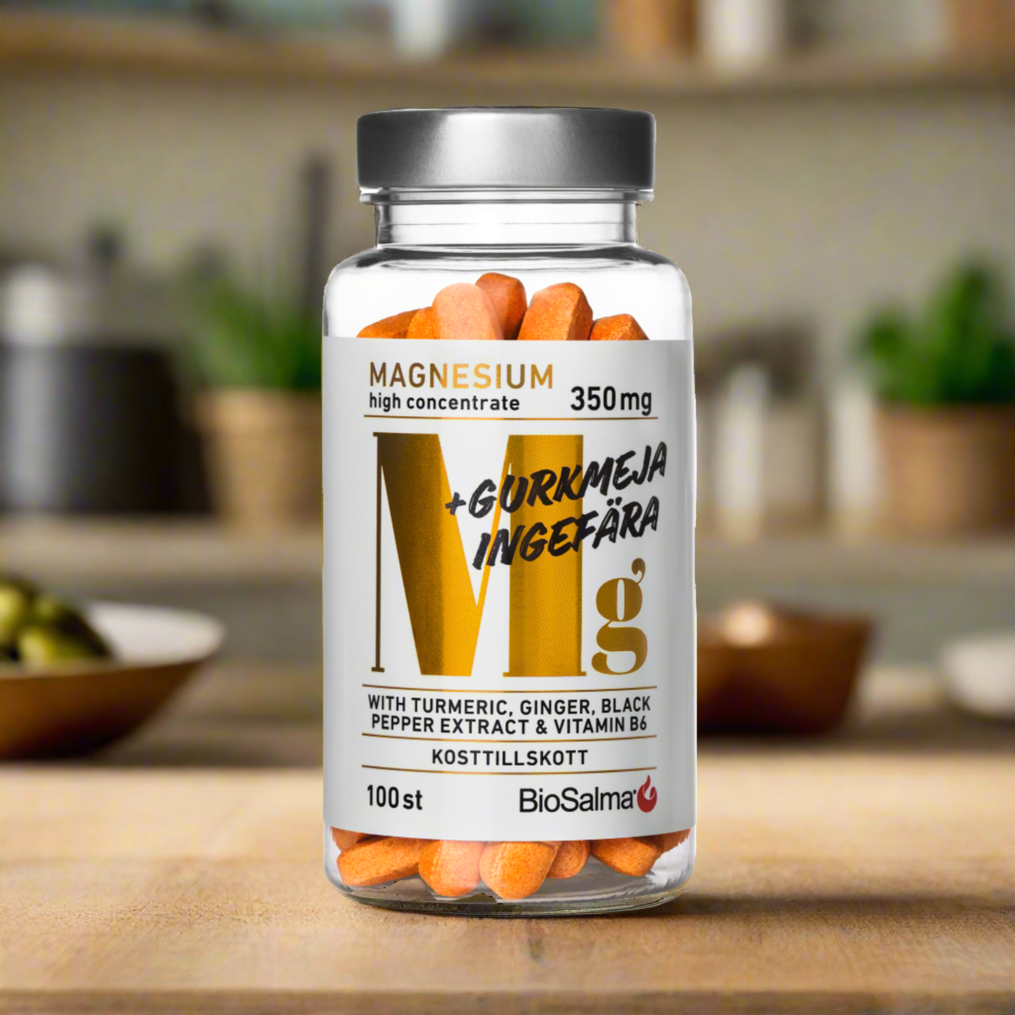 Magnesium with extracts of turmeric, ginger and black pepper, 100 tablets