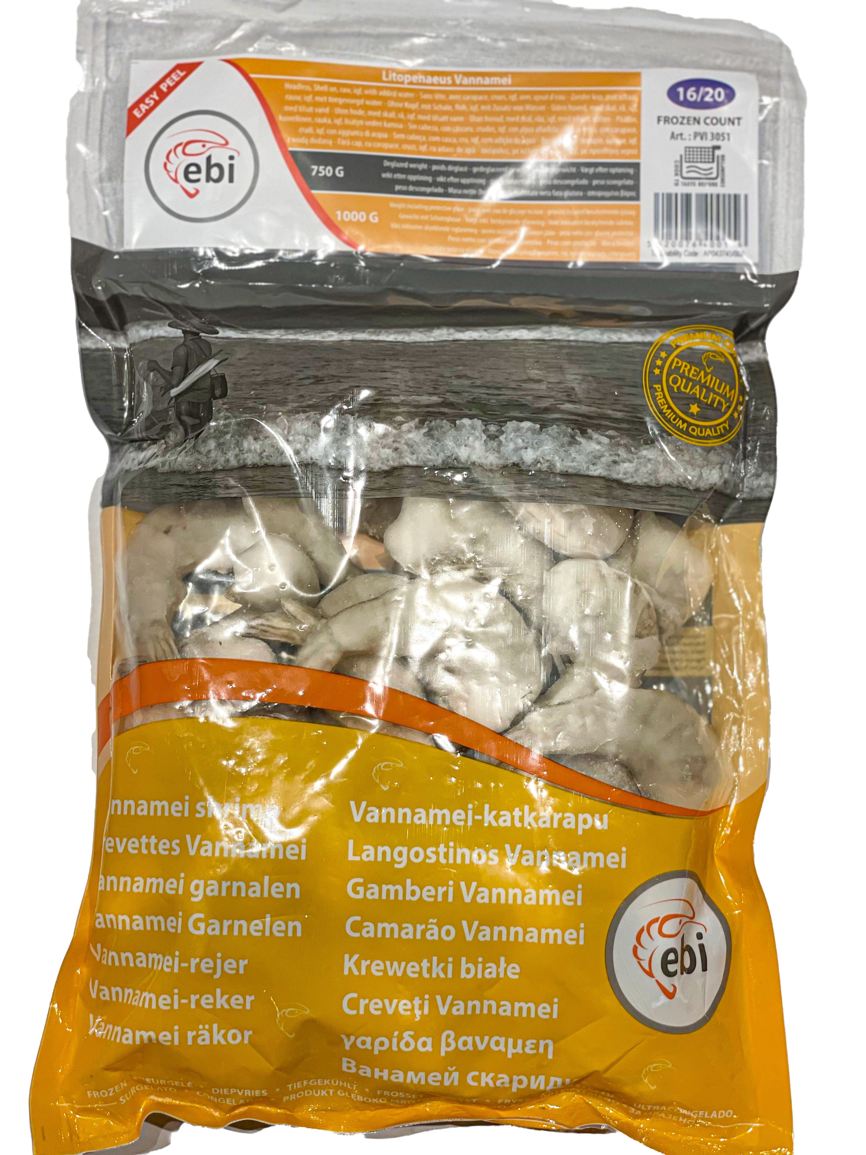 Baltakojės blyškiosios krevetės, 750g