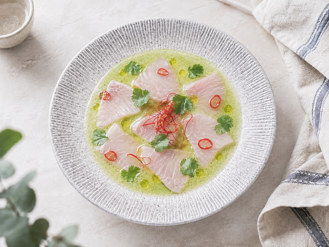 Leche de tigre padažas baltos žuvies ceviche