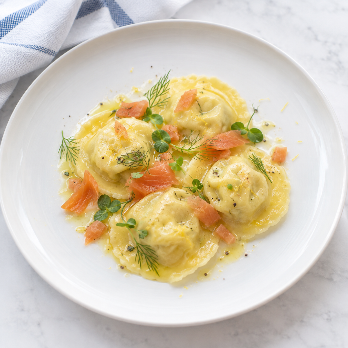 Krevečių ir rūkyto upėtakio ravioli – receptas žingsnis po žingsnio