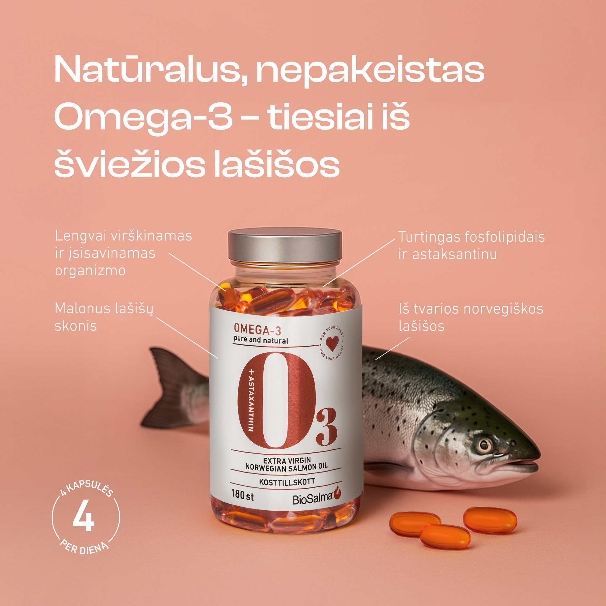 BioSalma Pure Salmon Омега-3, 180 капсул