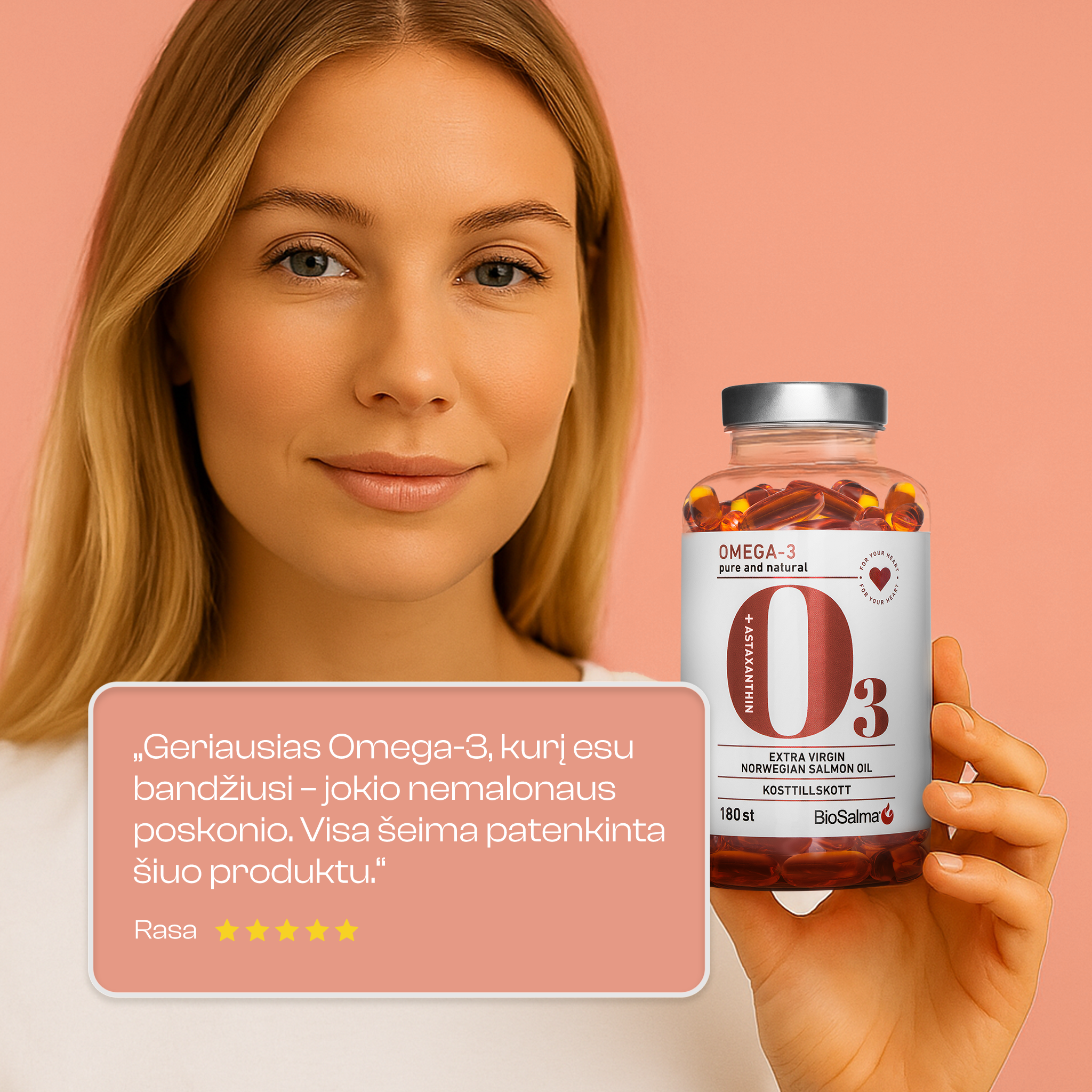 Omega-3 Tyri norvegiškų lašišų žuvų taukai, 180 kapsulių