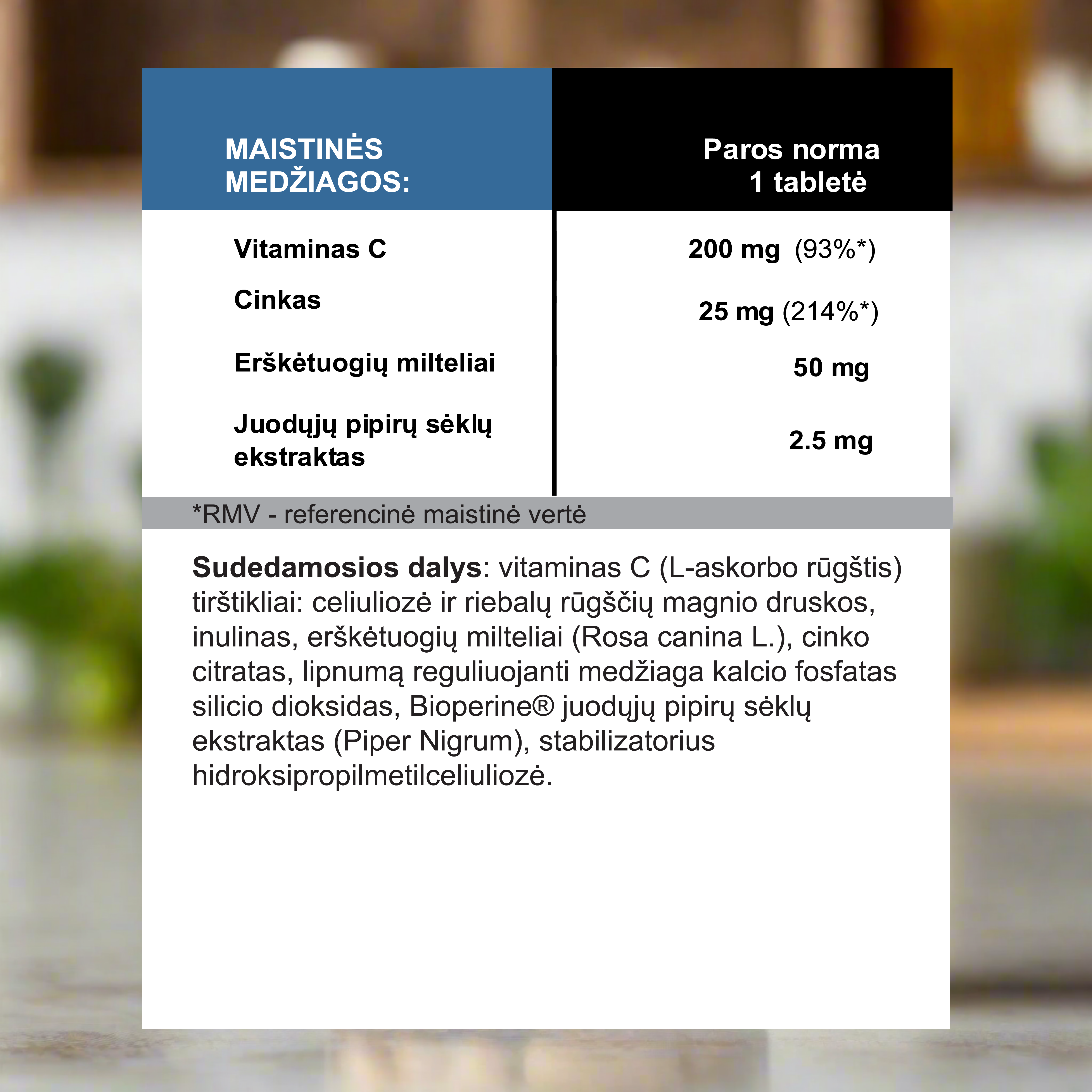 Cinkas su erškėtuogių, imbiero ir juodojo pipiro ekstraktais, 100 tablečių
