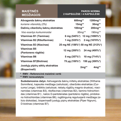 Ašvaganda su ciberžole ir Vitaminais B, 120 kapsulių