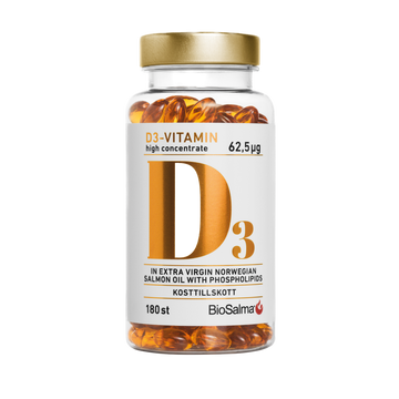 Vitaminas D3 (2500TV) + Omega3 lašišų taukai, 180 kapsulių