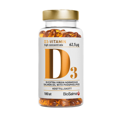 Vitaminas D3 (2500TV) + Omega3 lašišų taukai, 180 kapsulių