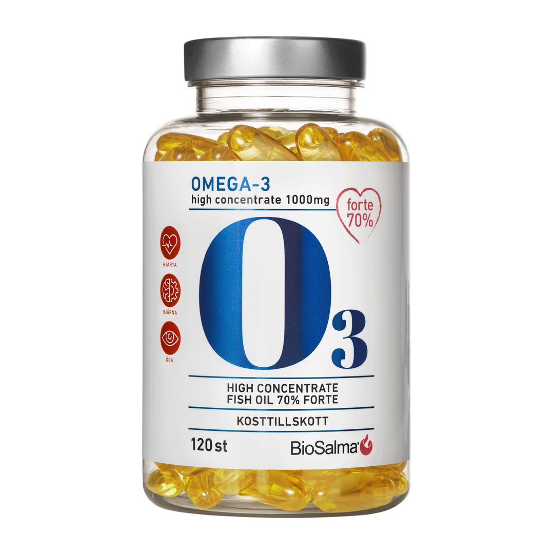 BioSalma Omega-3 Forte 1000mg 70% - didelės koncentracijos žuvų taukai, EPR ir DHR, širdies sveikata, 120 kapsulių