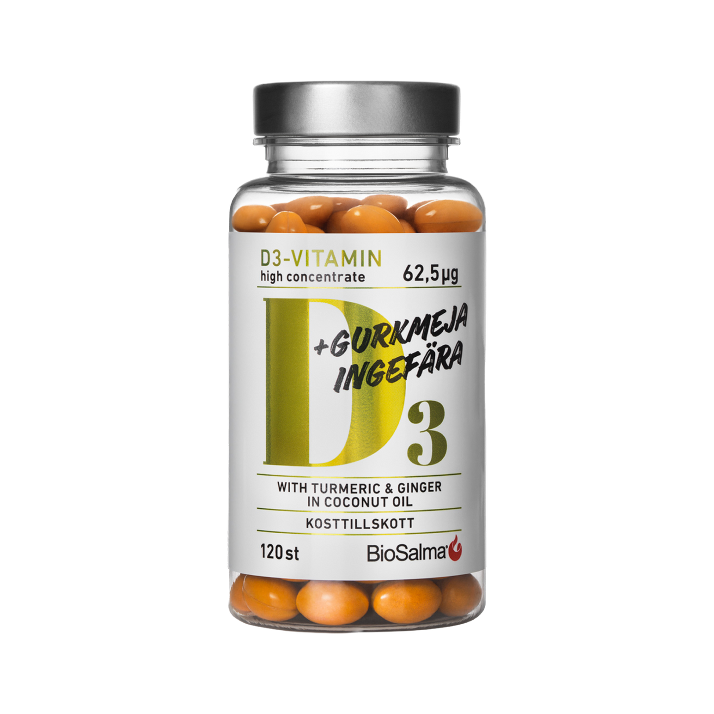Vitamin D3 with extracts of turmeric, ginger and black pepper, 120 capsules