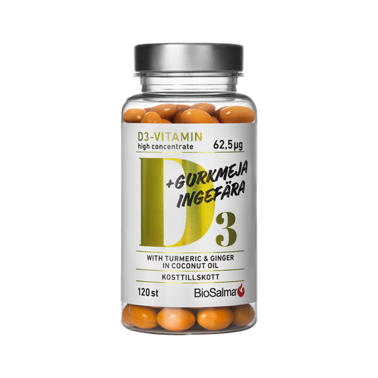 Vitaminas D3 (2500TV) + Ciberžolė, Imbieras ir Pipirai 120 kapsulių