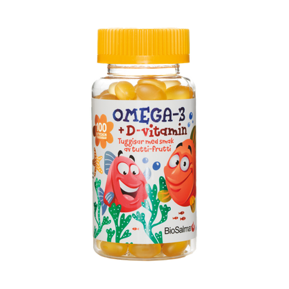 Omega-3 Vaikams + Vitaminas D3 ir E, 100 kapsulių