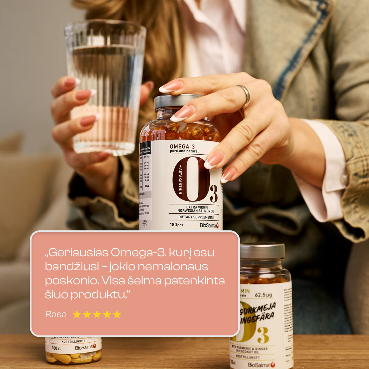 Omega-3 Tyri norvegiškų lašišų žuvų taukai, 180 kapsulių