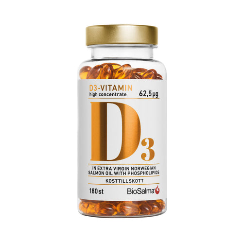 Vitaminas D3 (2500TV) + Omega3 lašišų taukai, 180 kapsulių